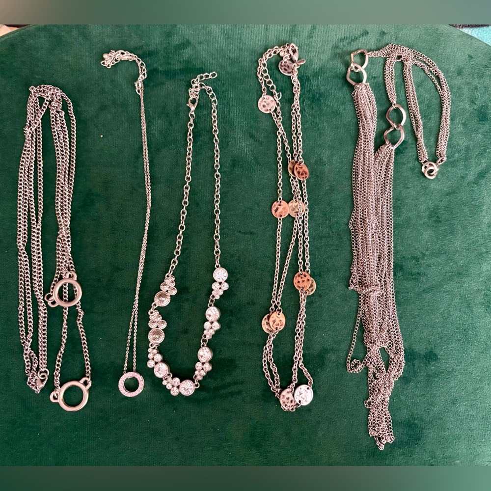 Vintage and New Silver Tone Necklaces Lot of 5 Variety of Styles